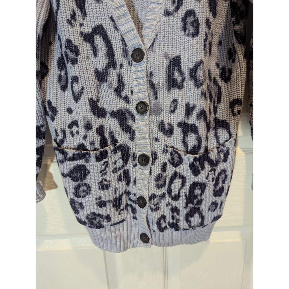 Coastal Preppy Leopard Cardigan 525 America Cotton Chunky Knit Quiet Luxury XS - Picture 3 of 9